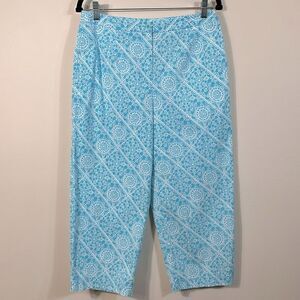 Talbots Blue White Cottage Coastal Stretch Summer Capri Cropped Pants Women 12